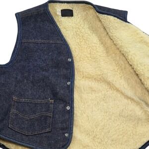 Vintage Roebucks Sears Denim Vest Mens Large Sherpa Lined Sleeveless Jacket